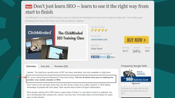AppSumo’s ClickMinded offer featuring a condescending Wonka meme