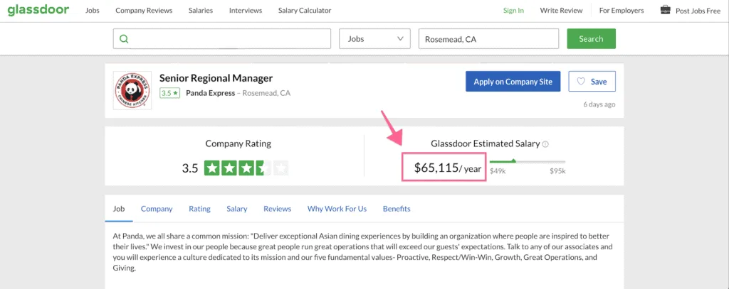 Panda Express regional manager salary listing