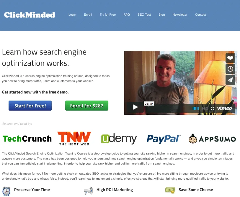 A later version of the ClickMinded website